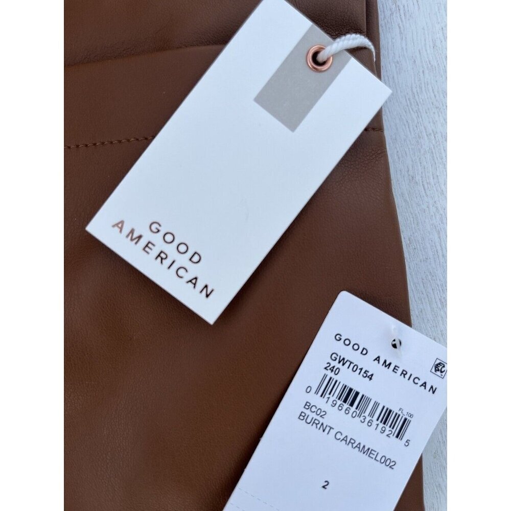 Good American Better Than Leather Shirt Women's Faux Leather Size 2 Burn Caramel - Picture 9 of 13